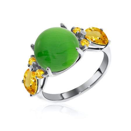 Купить оптом кольцо из серебра с кошачий глазом и цитринами 1340260935-62 от Krasnoe