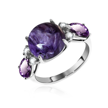 Купить оптом кольцо из серебра с чароитом и фианитами 1340460935-92 от Krasnoe