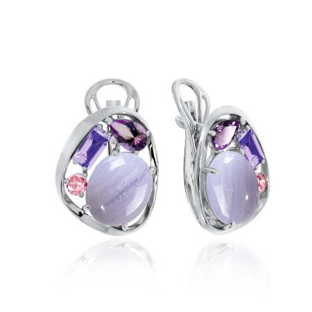 Купить оптом серьги из серебра с агатами и фианитами 2340391168-84 от Krasnoe