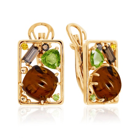 Купить оптом серьги из серебра с янтарём, ситаллами и фианитами 2320861177-43 от Krasnoe