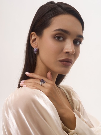 Купить оптом серьги из серебра с ситаллами, чароитами и фианитами 2340461170-84 от Krasnoe