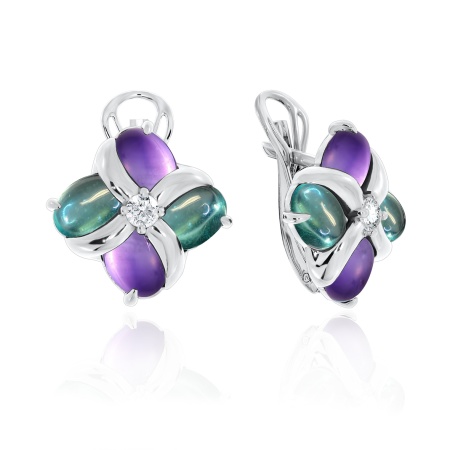Купить оптом серьги из серебра с фианитами, ситаллами и наноаметистами 2340882908-3 от Krasnoe