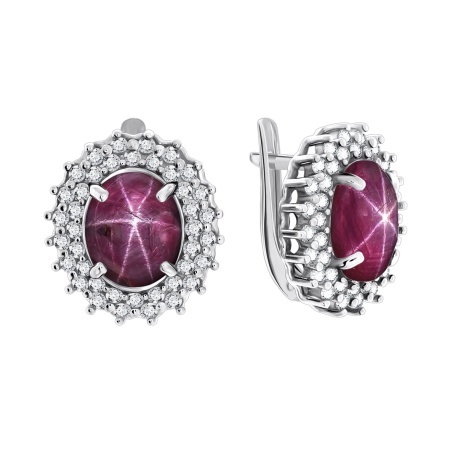Купить оптом серьги из серебра с рубинами звездчатыми и фианитами 2340940150-3 от Krasnoe