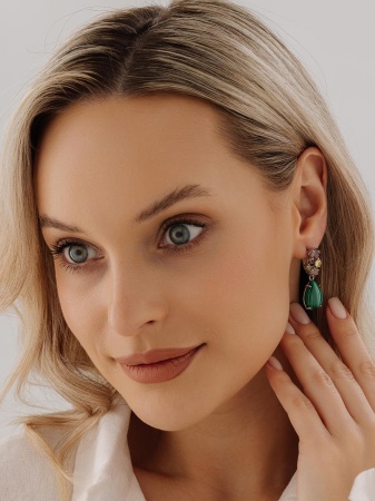 Купить оптом серьги из серебра с малахитами и фианитами 2340381886-31 от Krasnoe