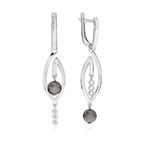 Купить оптом серьги из серебра с жемчугами и фианитами 2340241244л-22 от Krasnoe