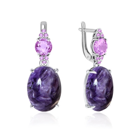 Купить оптом серьги из серебра с чароитами и фианитами 2340460936-92 от Krasnoe