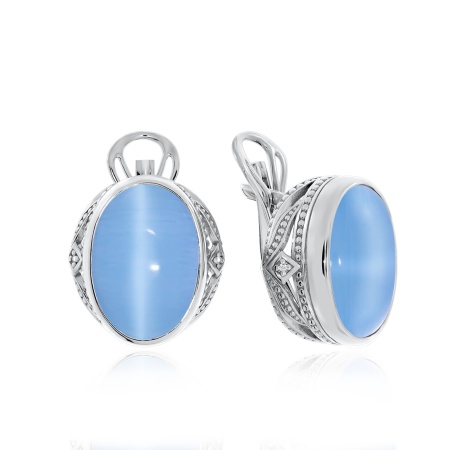 Купить оптом серьги из серебра с кошачий глазами и фианитами 2340260967-70 от Krasnoe