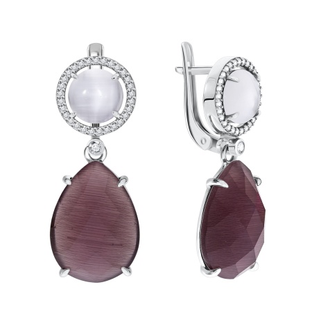 Купить оптом серьги из серебра с кошачий глазами и фианитами 2340260503л-33 от Krasnoe
