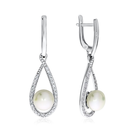 Купить оптом серьги из серебра с жемчугами и фианитами 2340050804 от Krasnoe