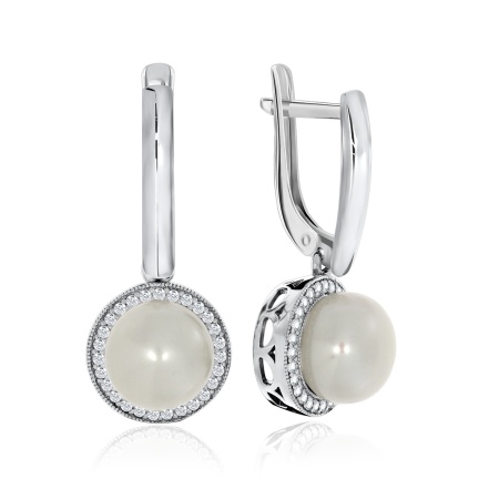 Купить оптом серьги из серебра с жемчугами и фианитами 2340050806л от Krasnoe