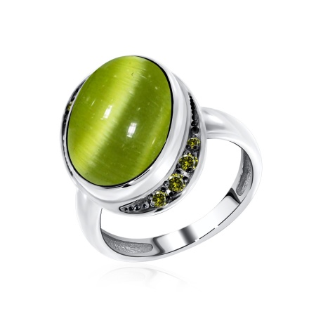 Купить оптом кольцо из серебра с кошачий глазом и фианитами 1348260992-57 от Krasnoe