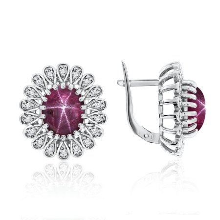 Купить оптом серьги из серебра с рубинами звездчатыми и фианитами 2340940251-3 от Krasnoe