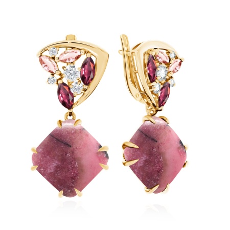 Купить оптом серьги из серебра с родонитами, морганитами и фианитами 2320450974 от Krasnoe