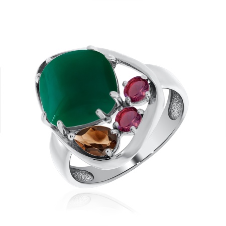 Купить оптом кольцо из серебра с агатом и фианитами 1340391169-60 от Krasnoe