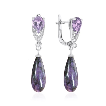 Купить оптом серьги из серебра с чароитами и фианитами 2340460795л-84 от Krasnoe