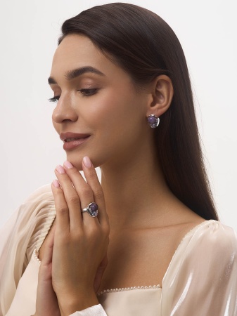 Купить оптом серьги из серебра с ситаллами, чароитами и фианитами 2340461170-84 от Krasnoe