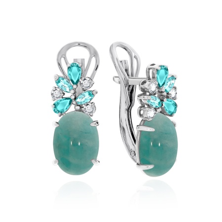 Купить оптом серьги из серебра с амазонитами и фианитами 2340370886-78 от Krasnoe