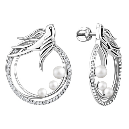 Купить оптом пусеты из серебра с жемчугами и фианитами 2340834601л от Krasnoe