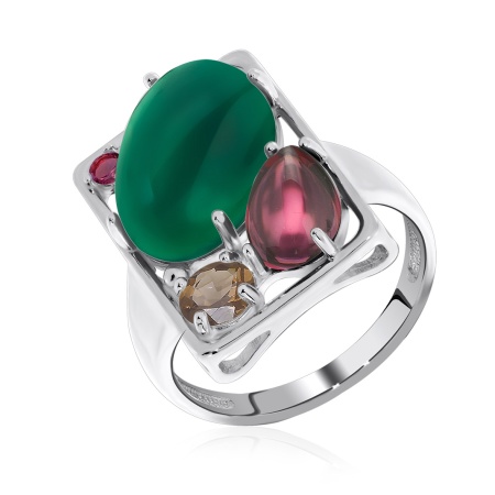 Купить оптом кольцо из серебра с агатом и фианитами 1340391176-61 от Krasnoe