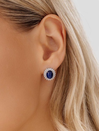 Купить оптом серьги из серебра с сапфир звездчатыйами и фианитами 2340940145л-8 от Krasnoe