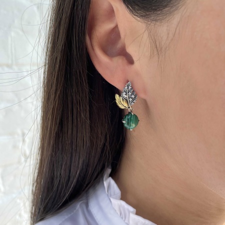 Купить оптом серьги из серебра с малахитами и фианитами 2317382265 от Krasnoe