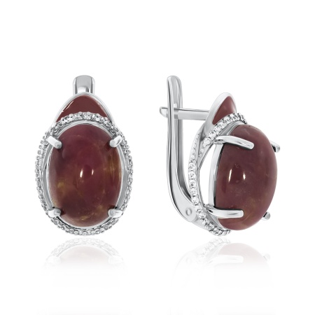 Купить оптом серьги из серебра с эмалью, родонитами и фианитами 345701F131л от Krasnoe