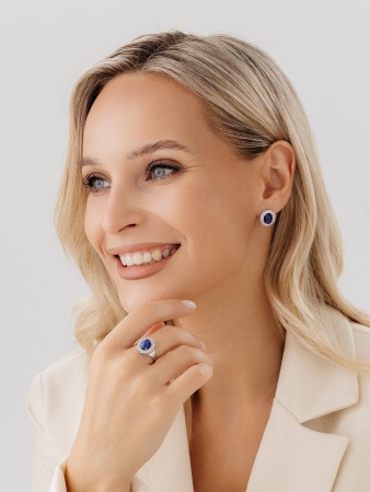 Купить оптом серьги из серебра с сапфир звездчатыйами и фианитами 2340940145л-8 от Krasnoe