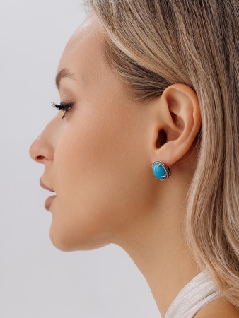 Купить оптом серьги из серебра с бирюзой 2310Б25747 от Krasnoe