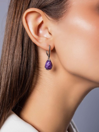 Купить оптом серьги из серебра с фианитами и чароитами 2340465052л от Krasnoe