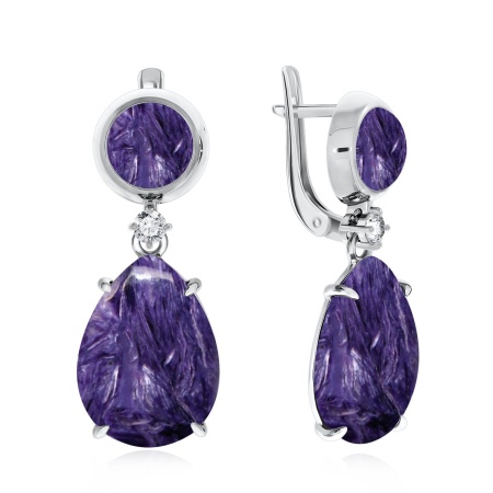 Купить оптом серьги из серебра с фианитами и чароитами 2340460501 от Krasnoe