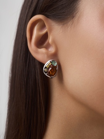 Купить оптом серьги из серебра с ситаллами, янтарём и фианитами 2340861168-60 от Krasnoe