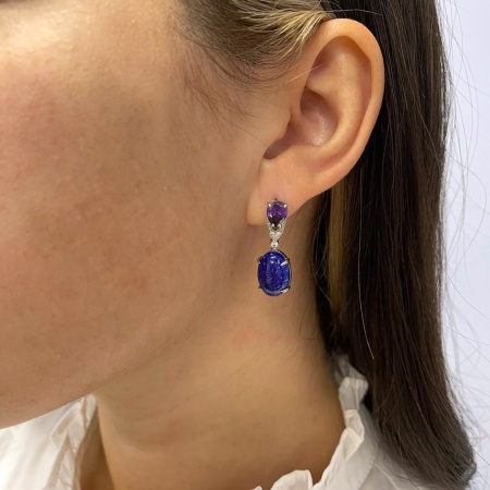 Купить оптом серьги из серебра с лазуритами и фианитами 2340472315л-92 от Krasnoe