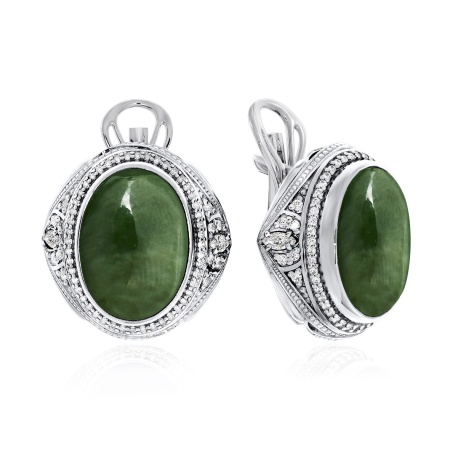 Купить оптом серьги из серебра с нефритами и фианитами 2340350960л от Krasnoe