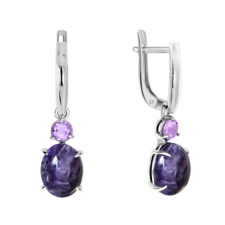 Купить оптом серьги из серебра с фианитами и чароитами 2340460367-1 от Krasnoe