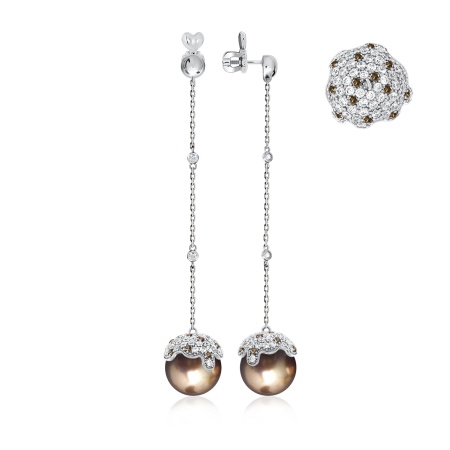 Купить оптом пусеты из серебра с жемчугами, ситаллами и фианитами 2340240818л-43 от Krasnoe