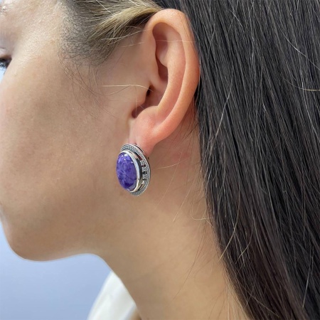 Купить оптом серьги из серебра с чароитами 2310460981 от Krasnoe