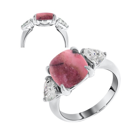 Купить оптом кольцо из серебра с родонитом и фианитами 1340450872 от Krasnoe