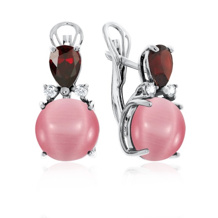 Купить оптом серьги из серебра с гранатами, кошачий глазами и фианитами 2340260935-31 от Krasnoe