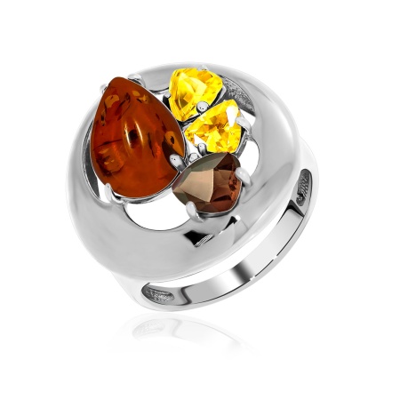 Купить оптом кольцо из серебра с янтарём и фианитами 1340861174-50 от Krasnoe