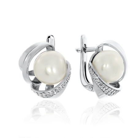 Купить оптом серьги из серебра с жемчугами и фианитами 2340050861л от Krasnoe
