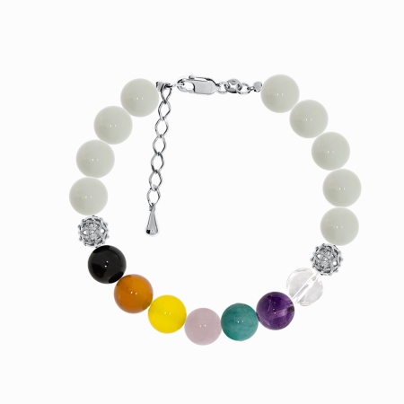 Купить оптом браслет из серебра с аметистом, хрусталём, кварцем, амазонитами и агатами 4340876468-17-1 от Krasnoe