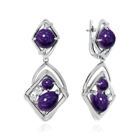 Купить оптом серьги из серебра с фианитами и чароитами 2340460951 от Krasnoe