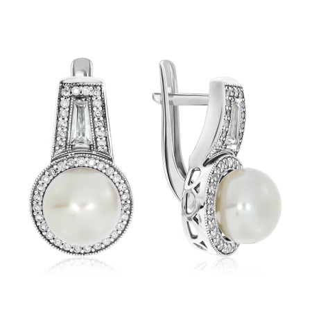 Купить оптом серьги из серебра с жемчугами и фианитами 2340050803л от Krasnoe