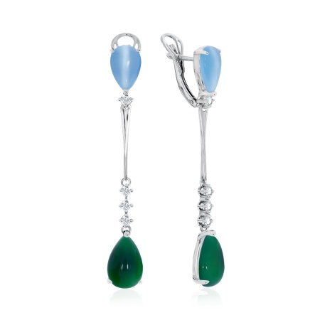 Купить оптом серьги из серебра с кошачий глазами, хризопразами и фианитами 2340141208-60 от Krasnoe