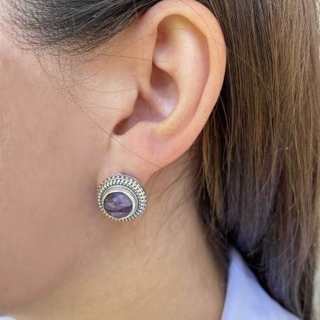 Купить оптом серьги из серебра с чароитами 2310461526-1 от Krasnoe