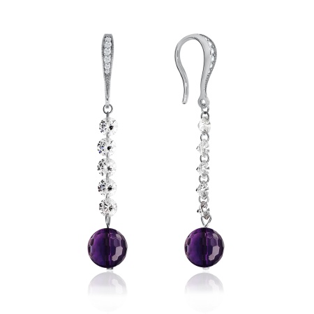 Купить оптом серьги из серебра с аметистами и фианитами 2340060611 от Krasnoe