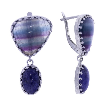 Купить оптом серьги из серебра с танзанитами и флюоритами 2340574267-1 от Krasnoe