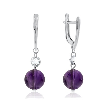 Купить оптом серьги из серебра с фианитами и аметистами 2340060625 от Krasnoe