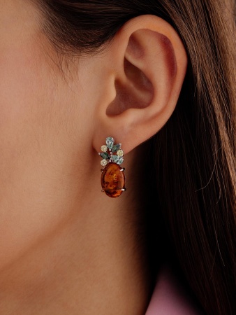 Купить оптом серьги из серебра с янтарём и фианитами 2340860886-60 от Krasnoe