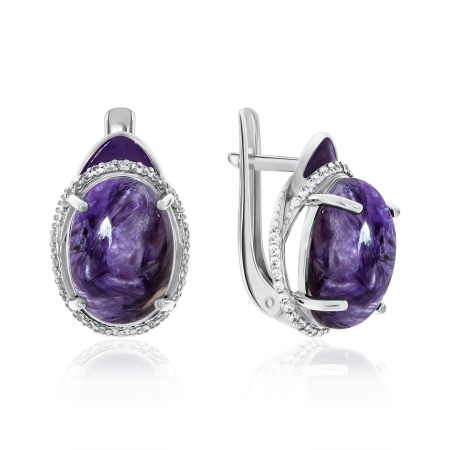 Купить оптом серьги из серебра с чароитами и фианитами 346701F131л от Krasnoe